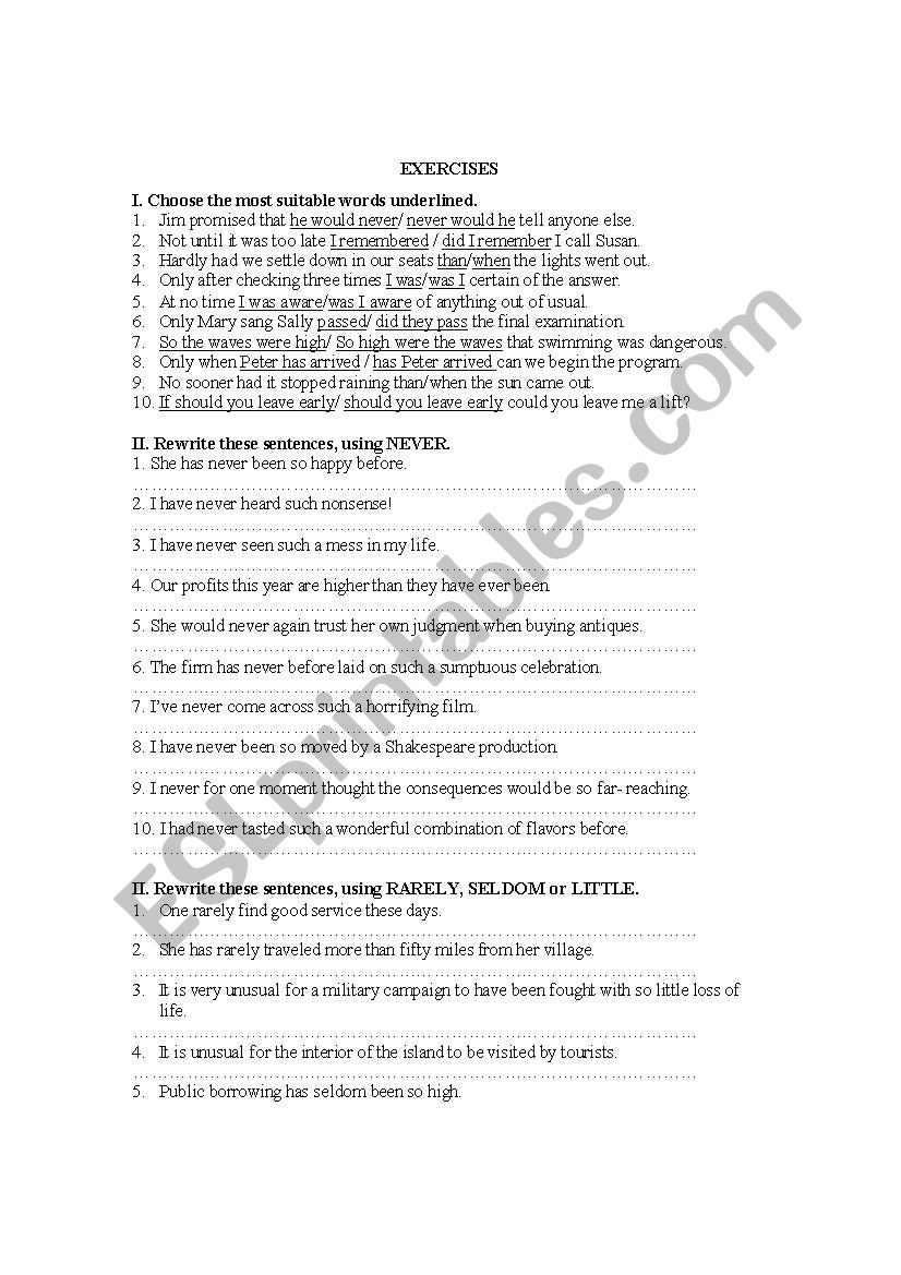 inversion exercises worksheet