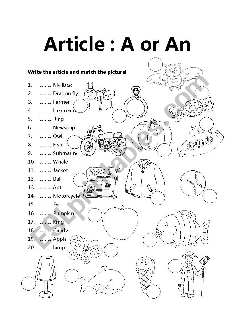 article a or an worksheet