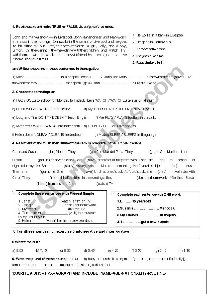 PRESENT SIMPLE.ROUTINE  worksheet