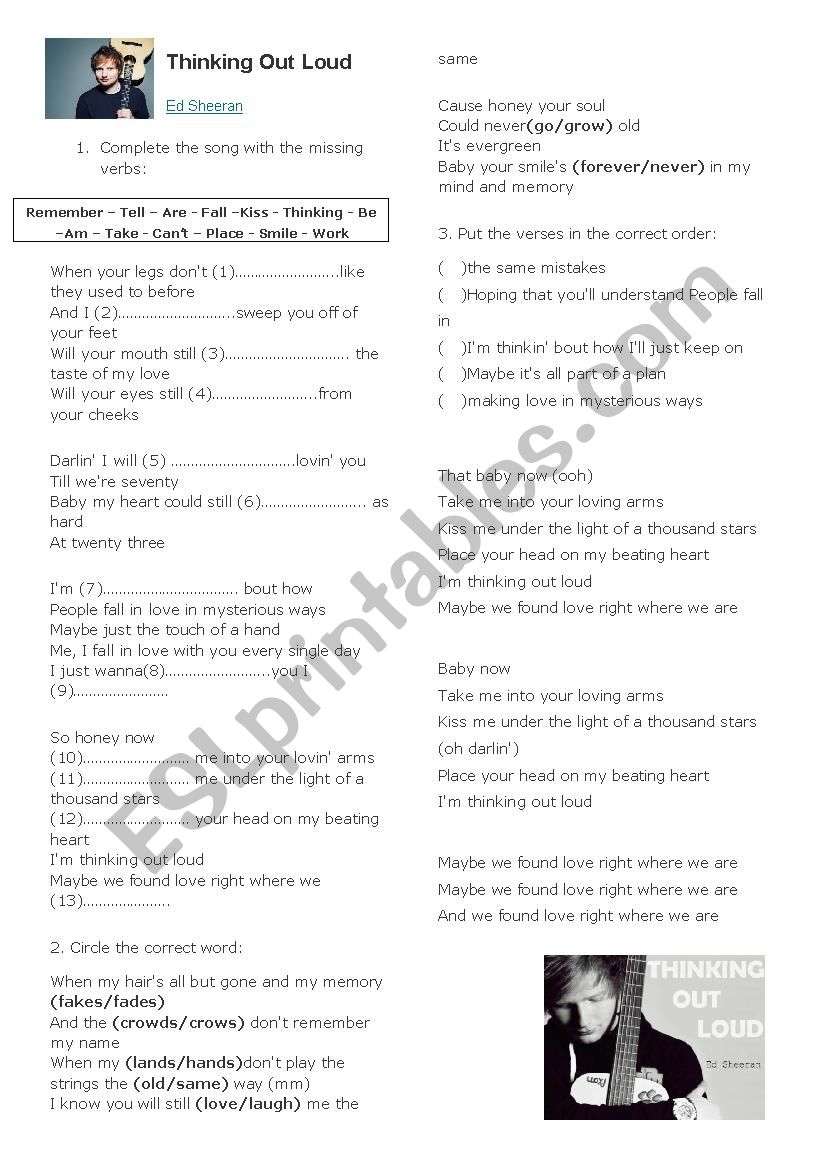 Song Thinking Out loud worksheet