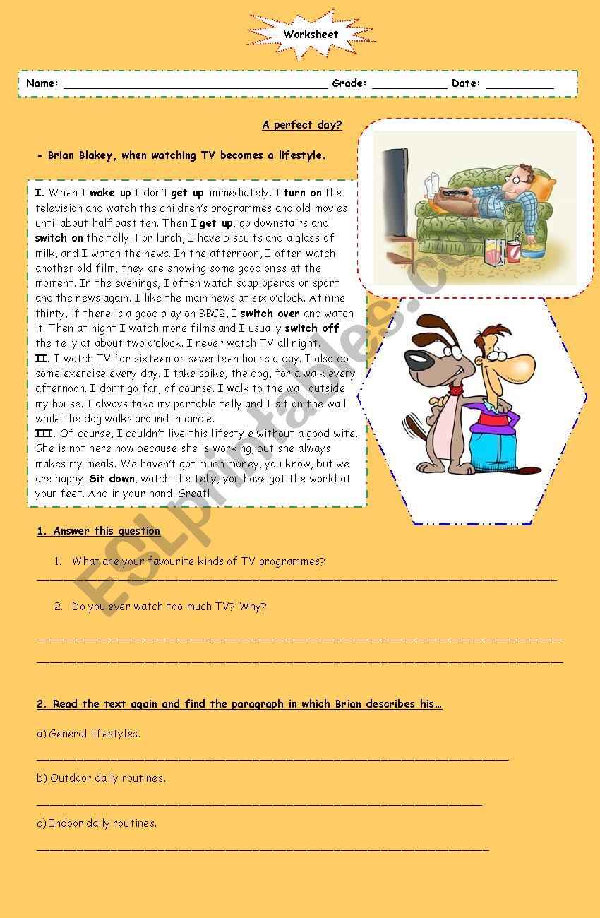 A perfect day  worksheet