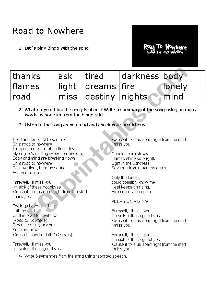 Road to Nowhere worksheet