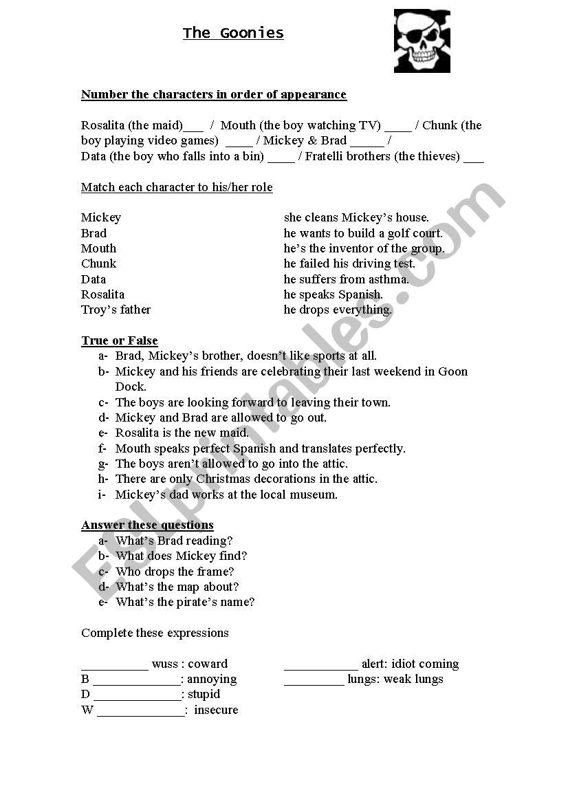 The goonies 1 worksheet