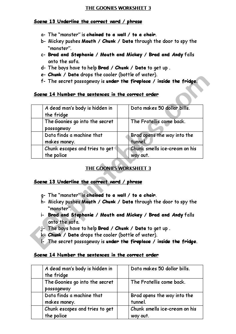 Goonies 3.2 worksheet