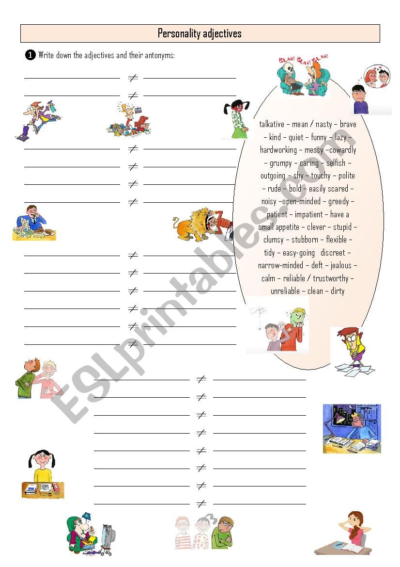 Personality adjectives worksheet