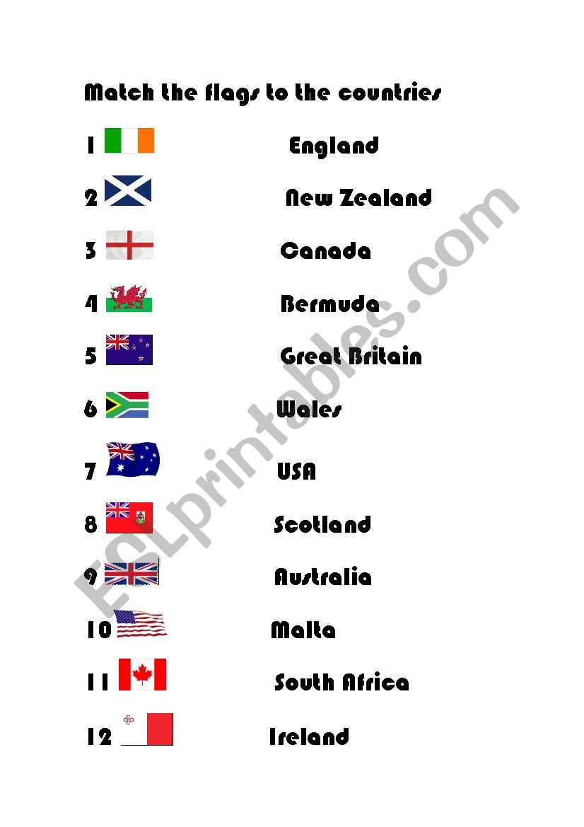 Match the flags to the countries