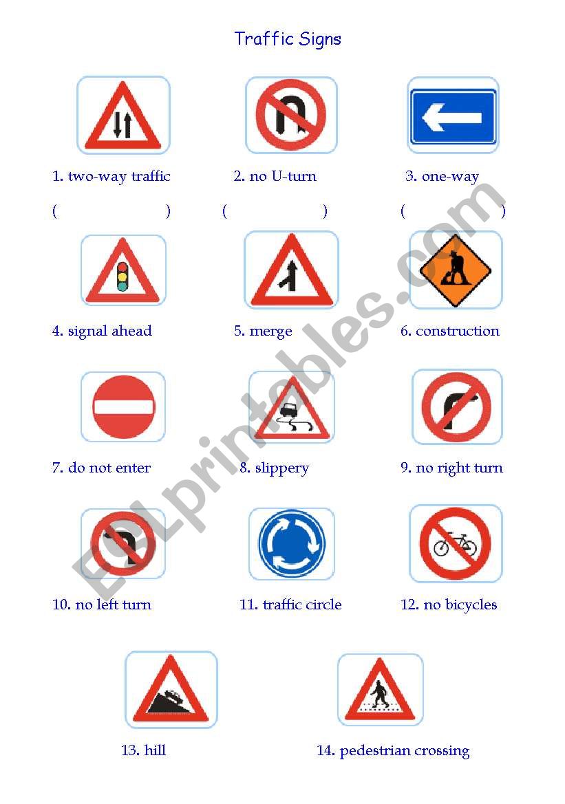 Traffic Signs worksheet