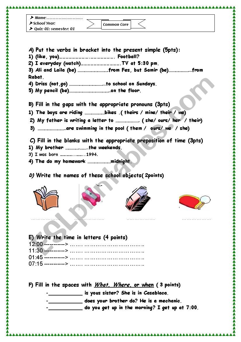 quiz worksheet