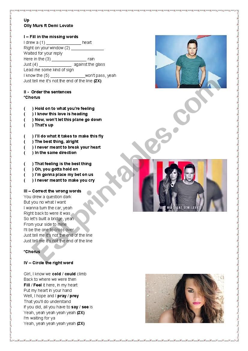 Olly Murs ft Demi Lovato - Up worksheet