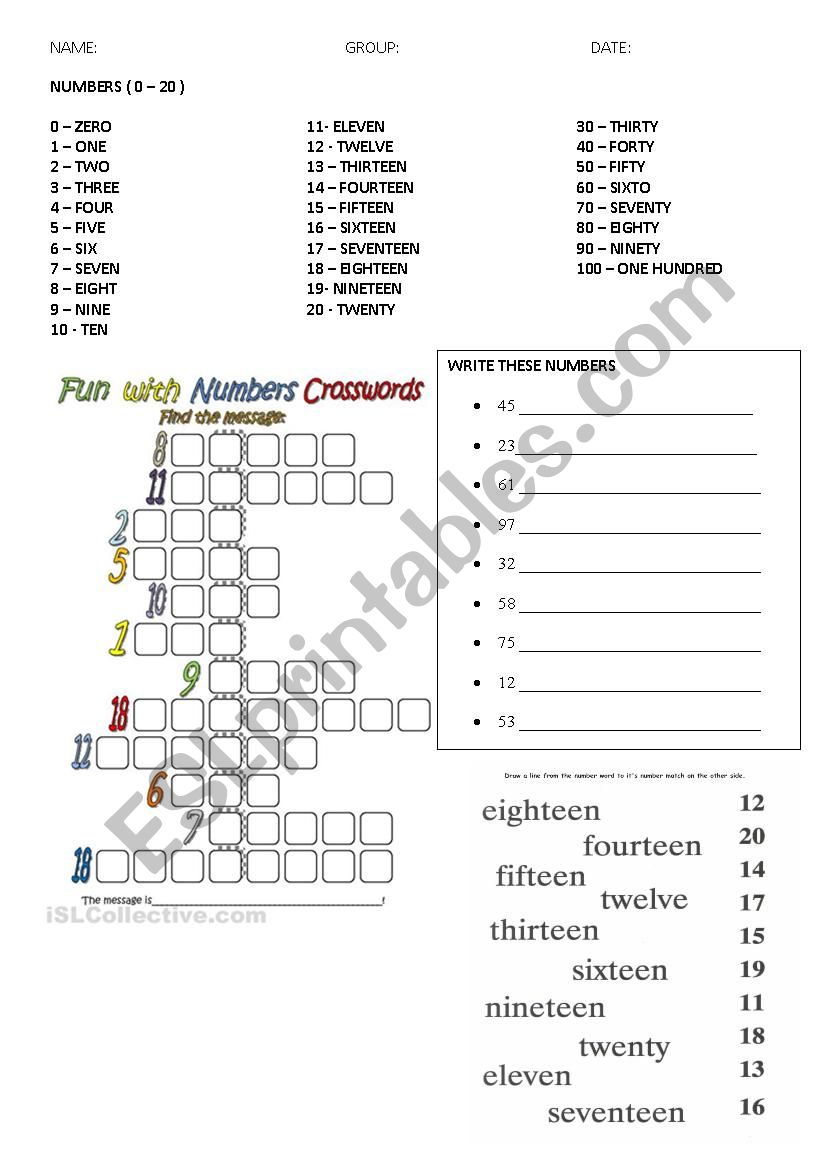 Numbers worksheet