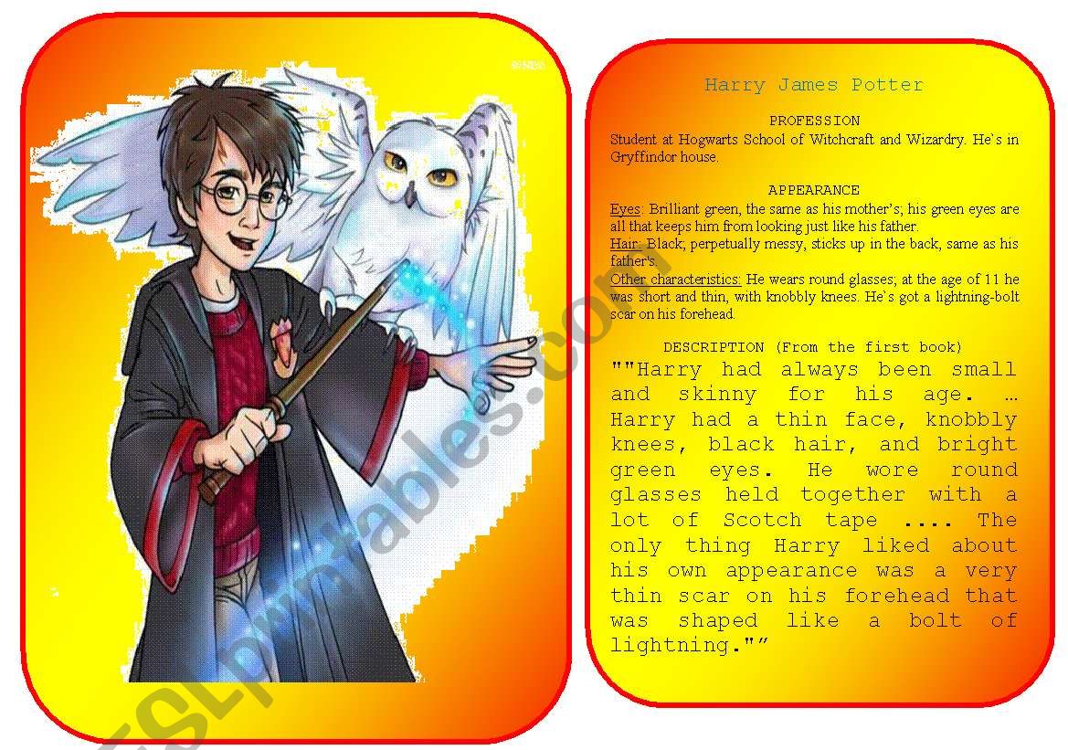 Harry Potters characters flashcards (pictures and profiles) - part 1 / 5