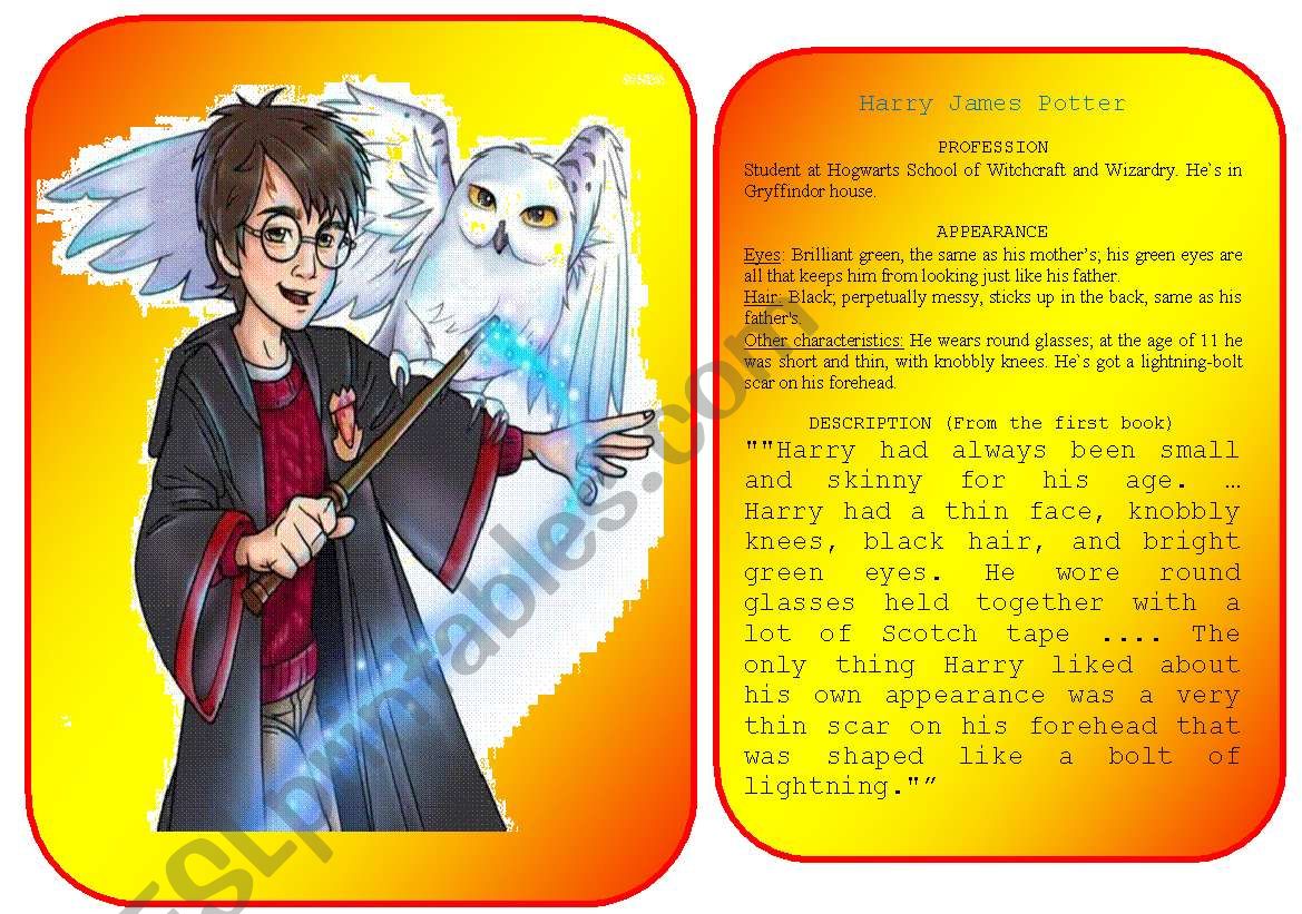 Harry PotterÂ´s characters flashcards (pictures and profiles) - part 1 / 5