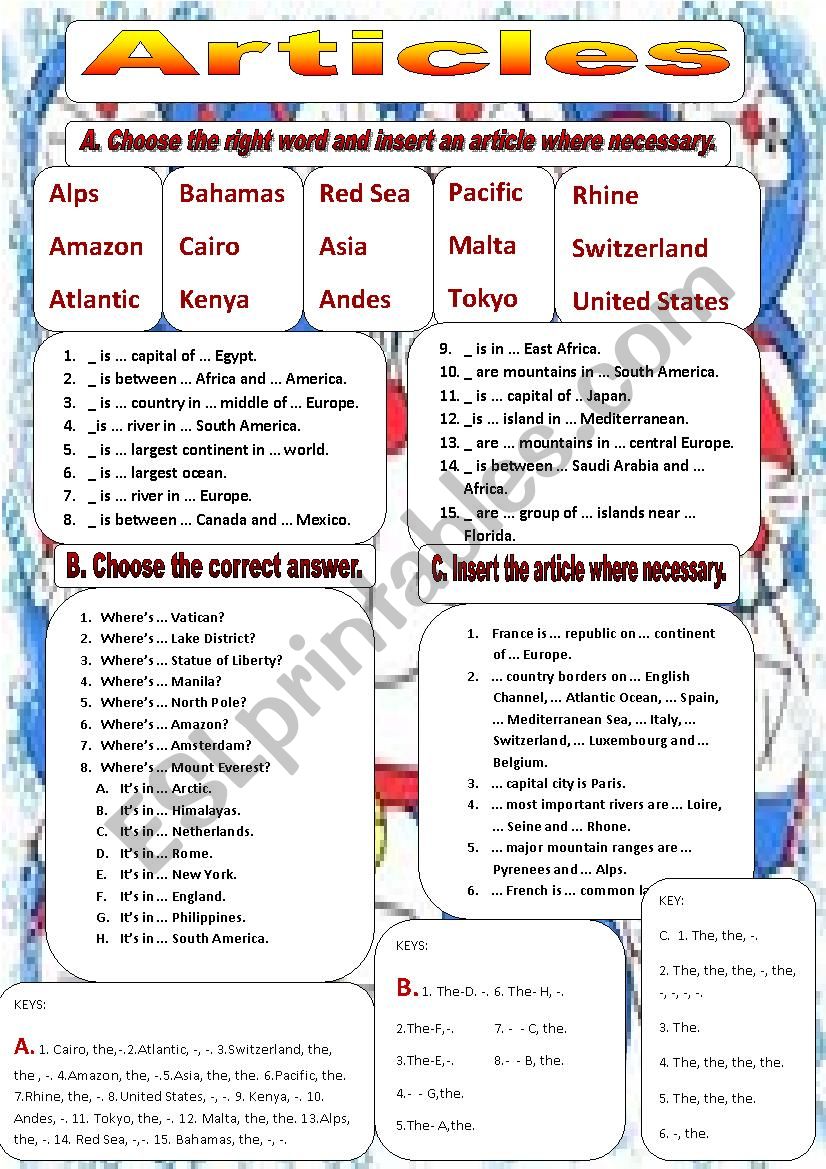 Articles worksheet