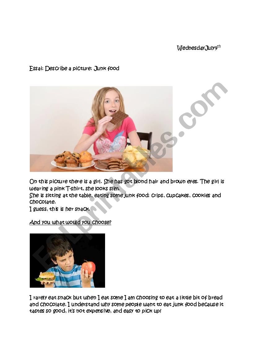 Junk Food worksheet