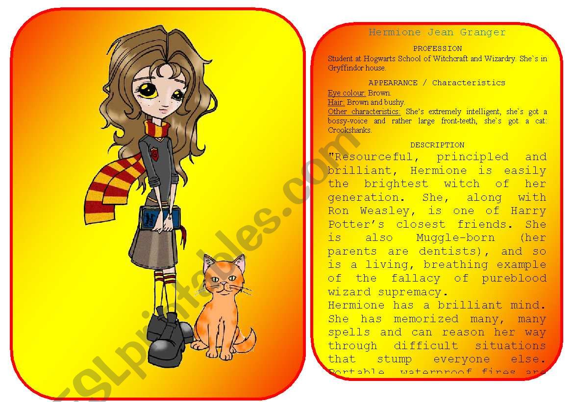 Harry Potters characters flashcards (pictures and profiles) - part 3 / 5