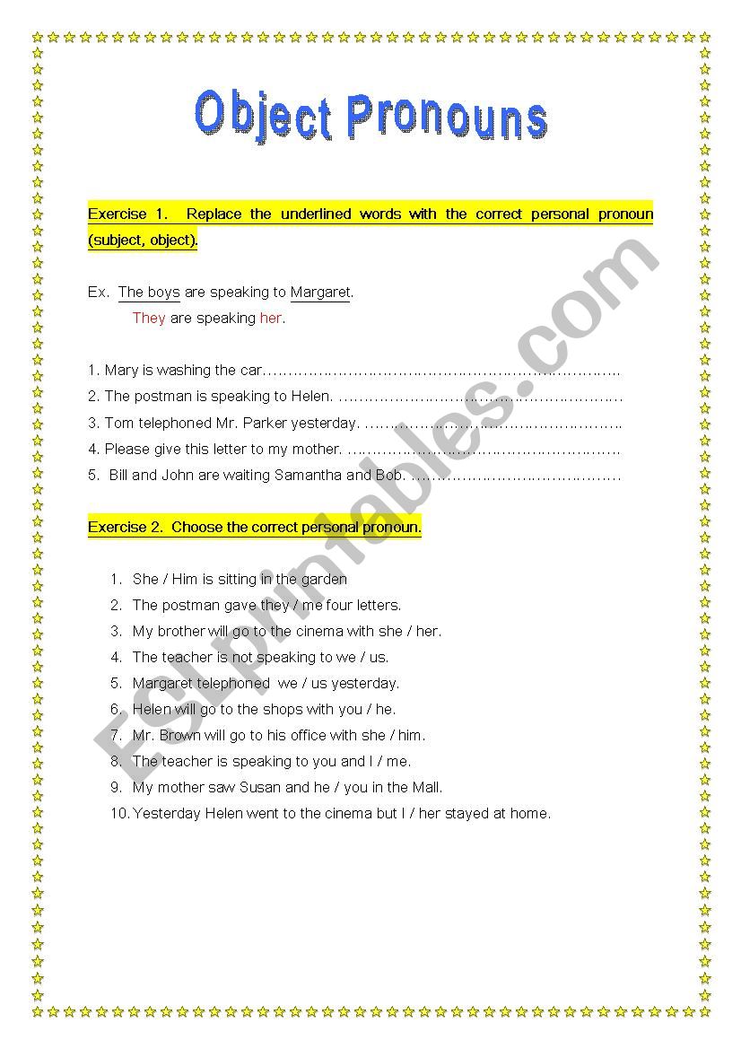 Object Pronous worksheet