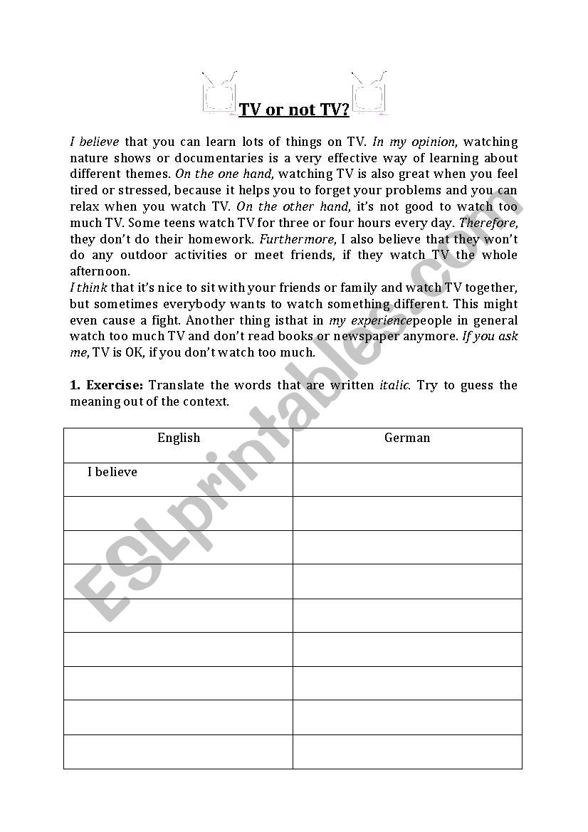 TV or not TV? worksheet