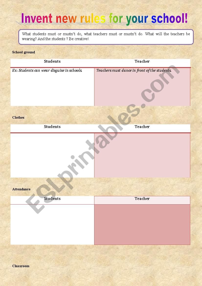 School rules worksheet