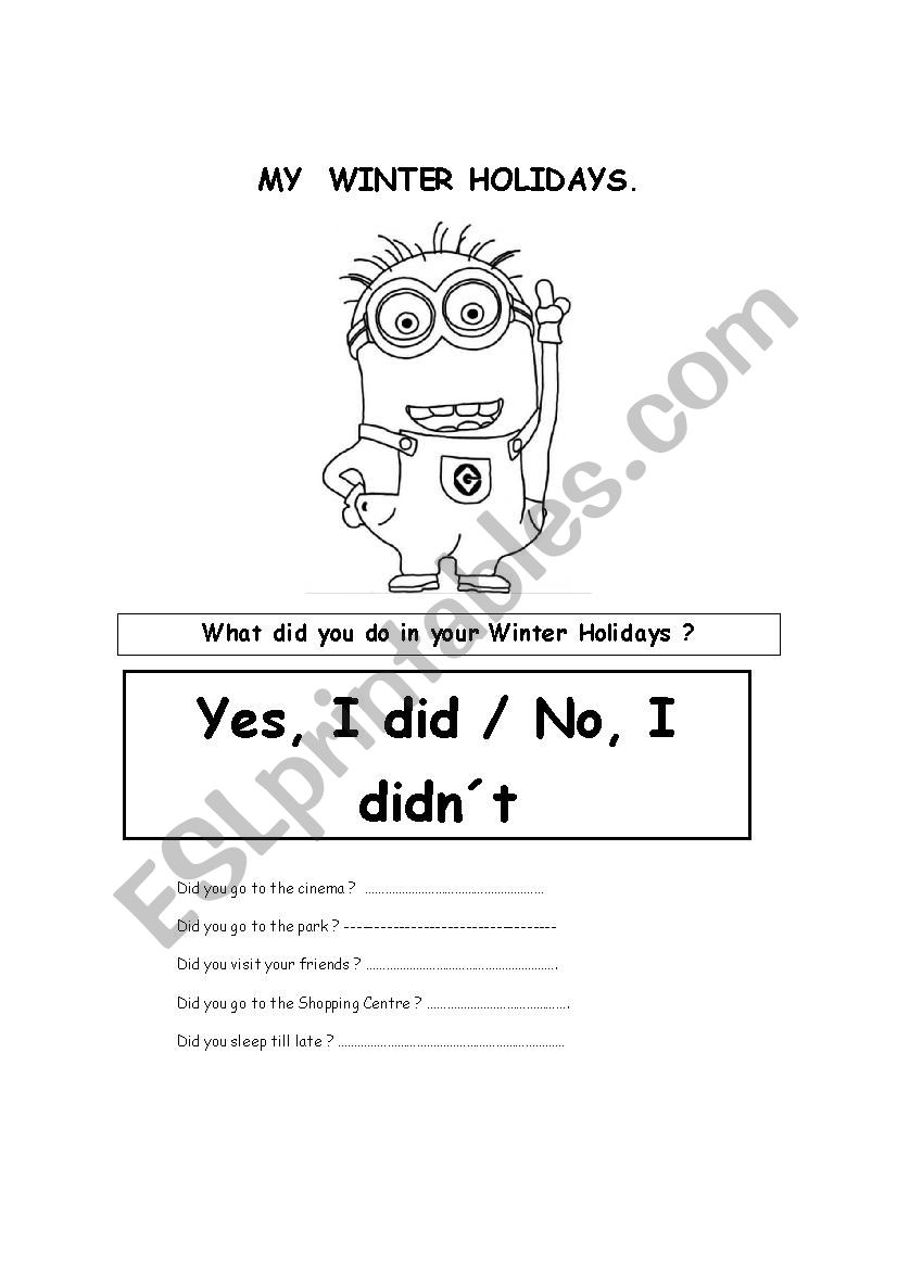 MY WINTER HOLIDAYS worksheet