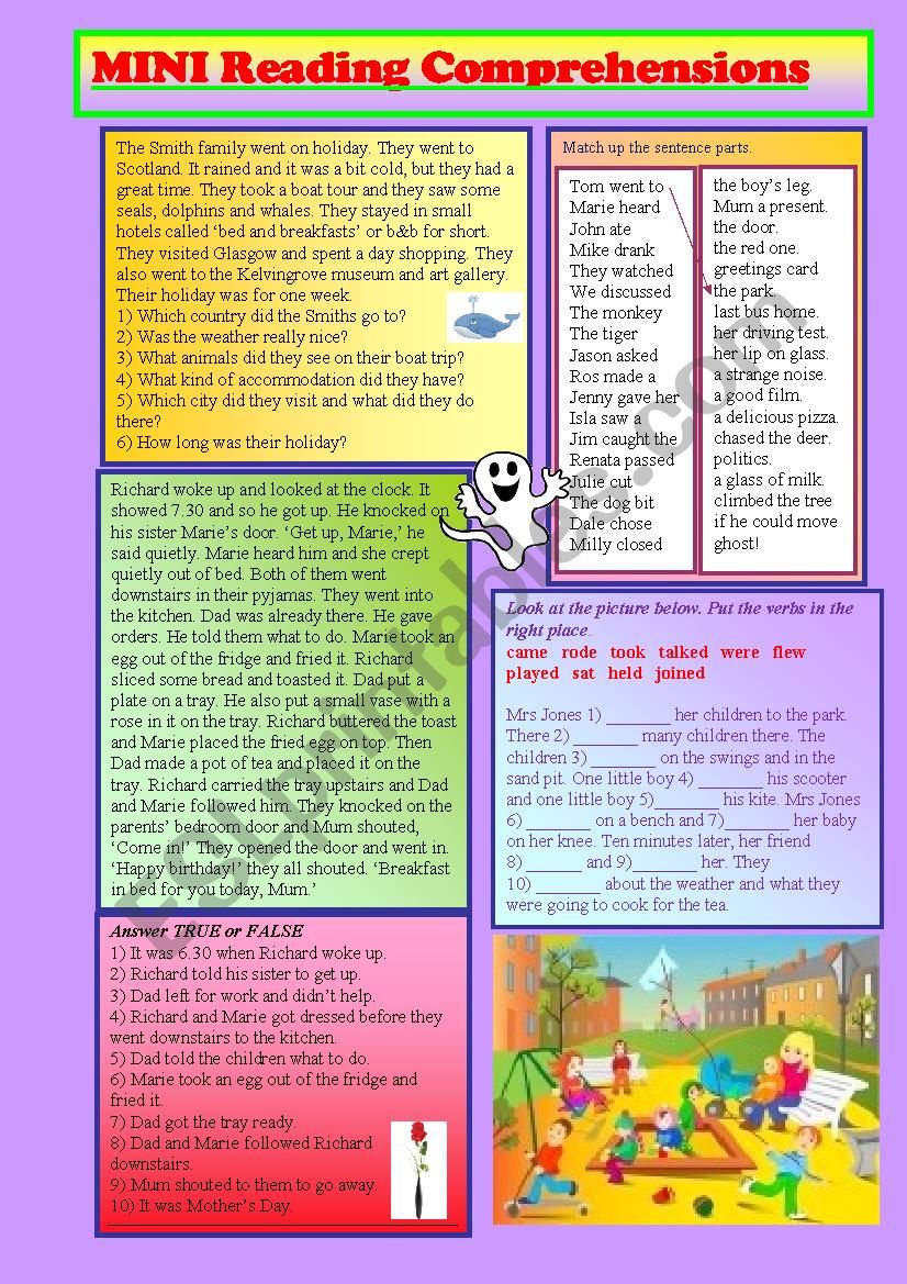 Mini Reading Comprehensions. worksheet