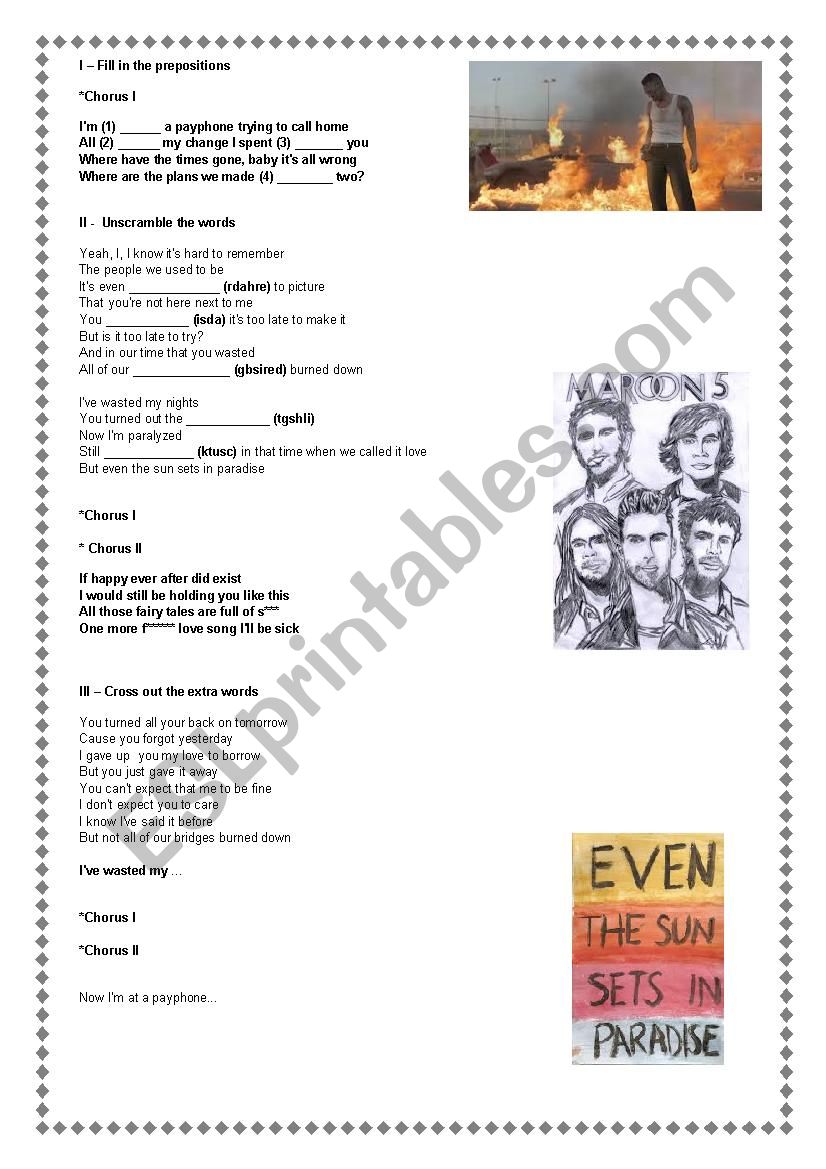 Maroon 5 - Payphone worksheet