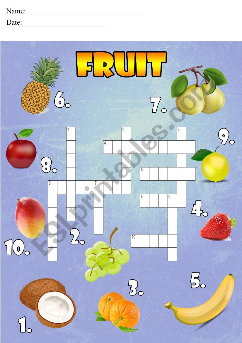 Fruit Crossword Puzzle worksheet