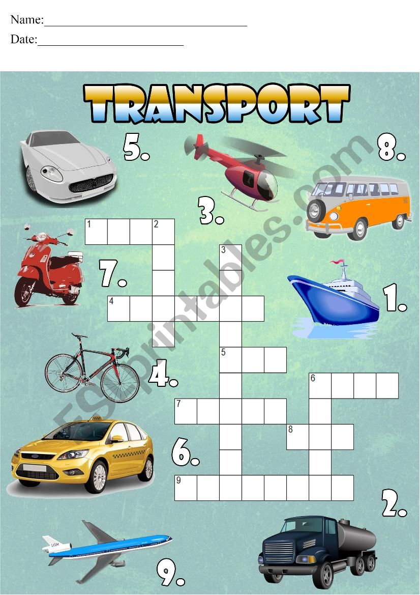 Transport Crossword Puzzle worksheet