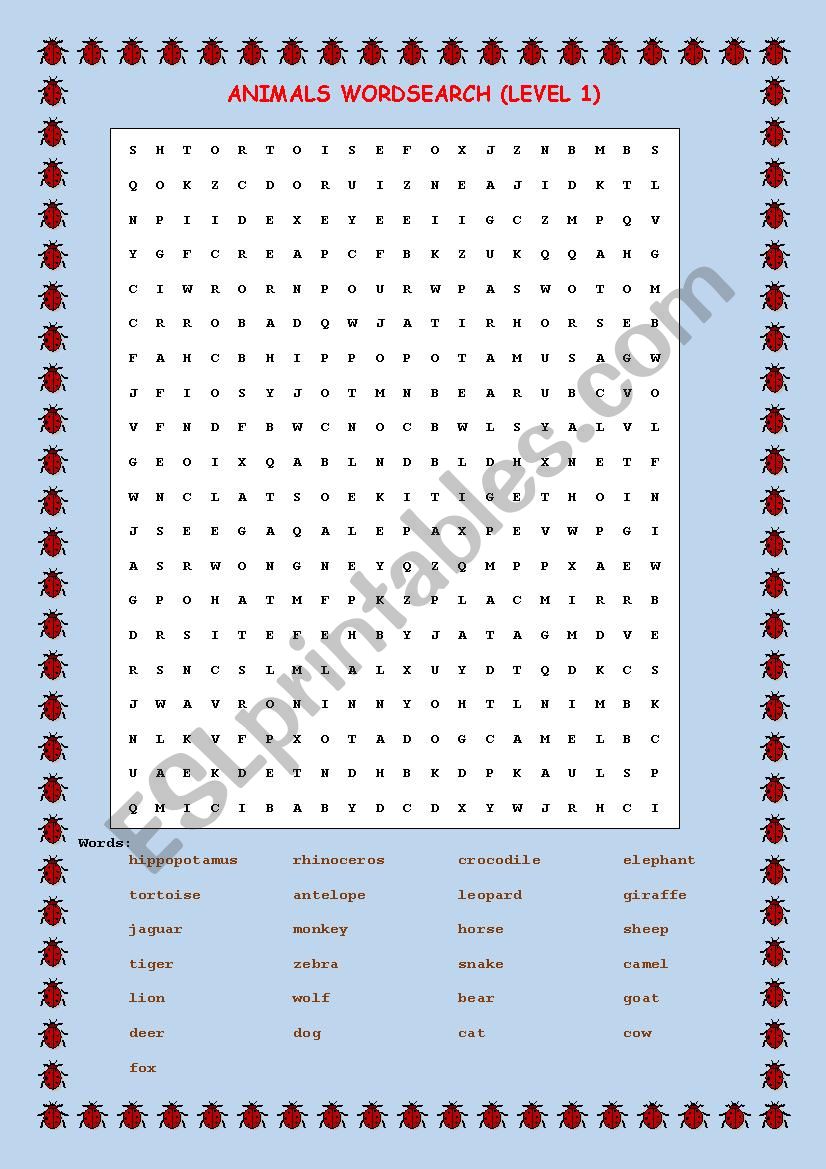 Animals_WordSearch worksheet