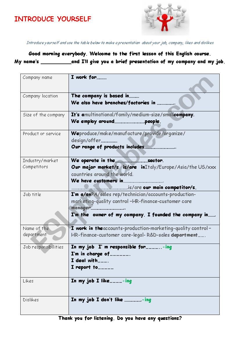 introduce yourself worksheet