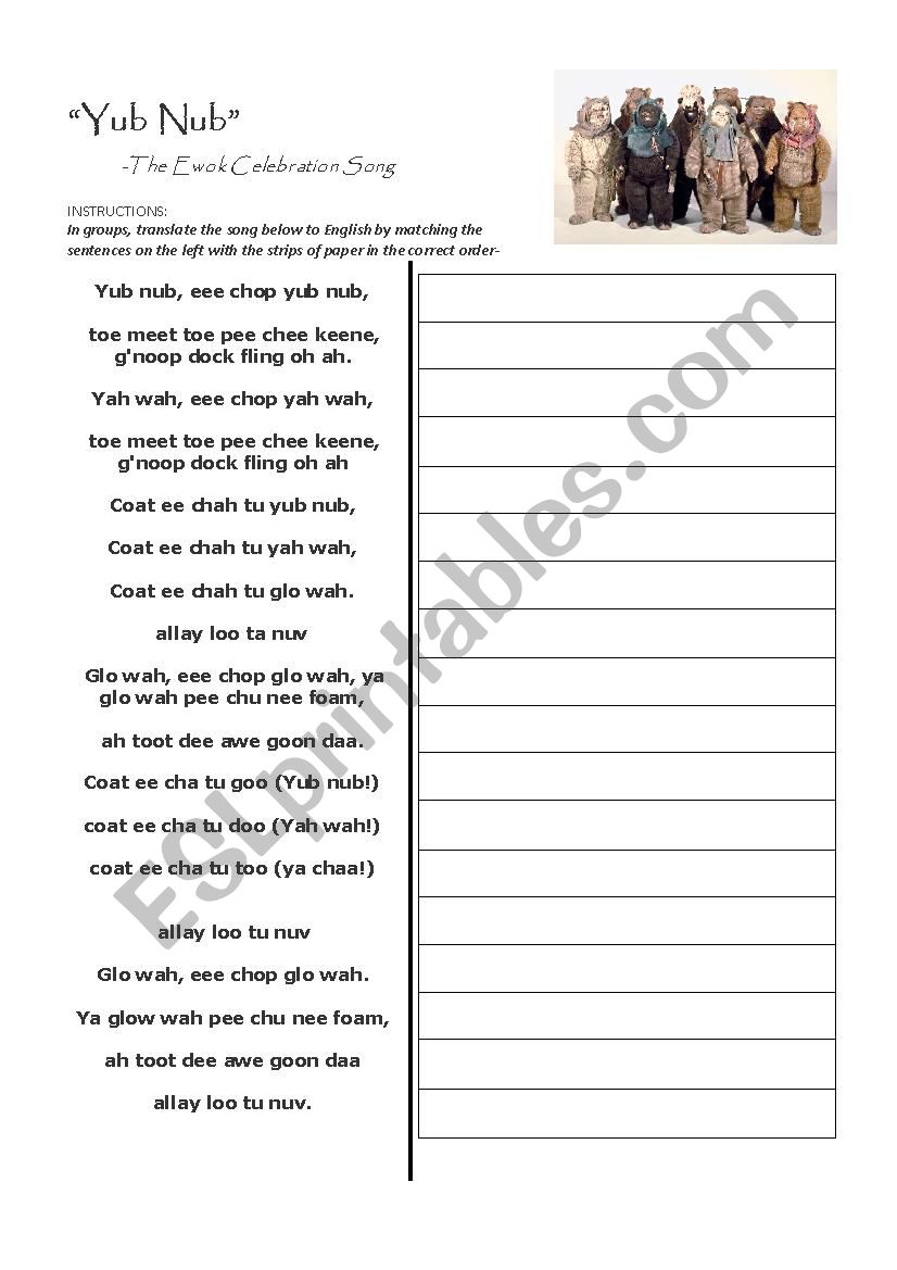 Ewok Celebration Song  worksheet