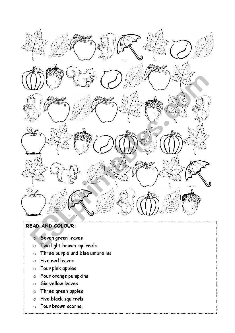 Fall: Count and colour worksheet