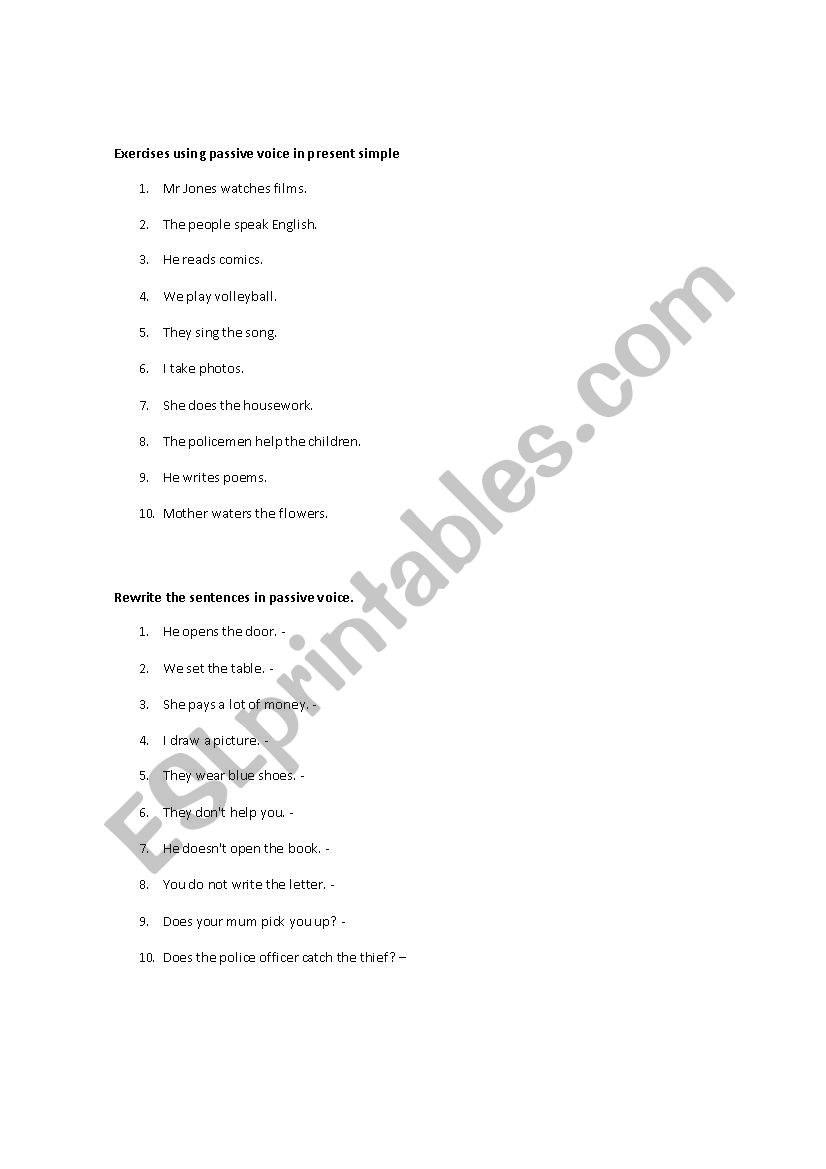 passive voice and food worksheet