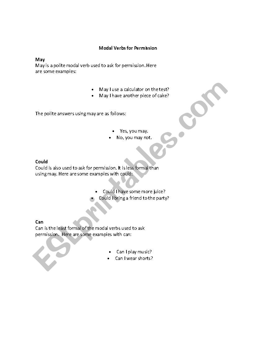 Modals for Permissions worksheet