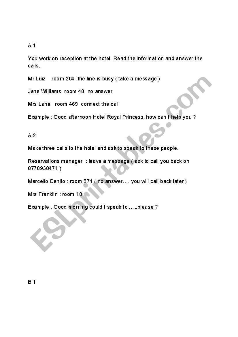 telephone role play worksheet