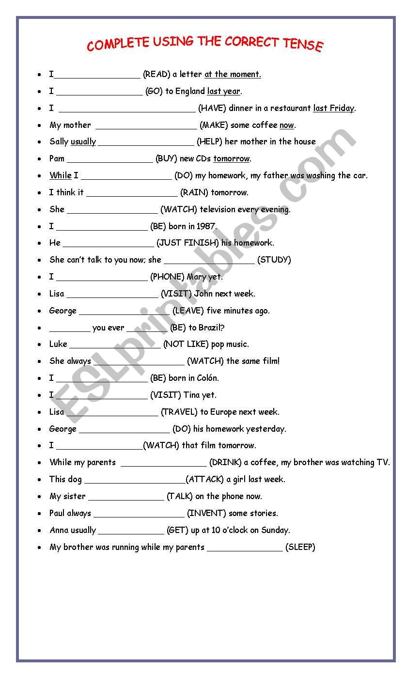 TENSES worksheet