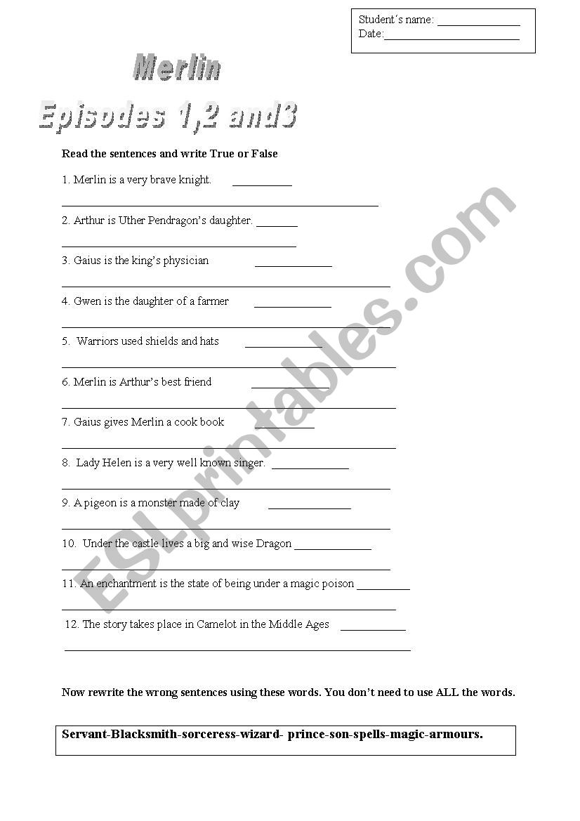 Merlin  practice  worksheet