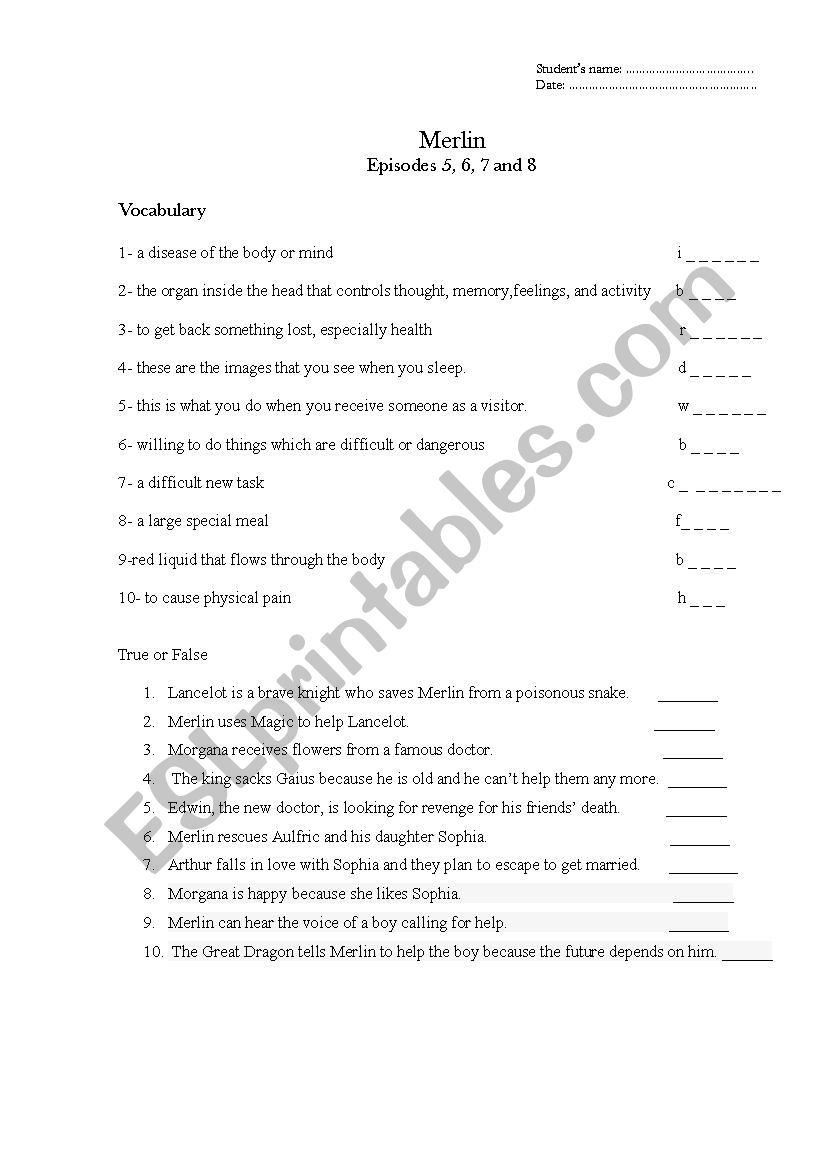 Merlin  practice 2 worksheet