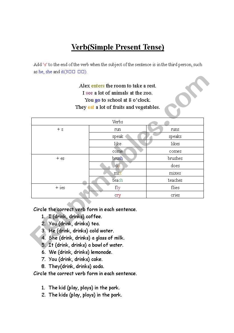 simple present tense worksheet