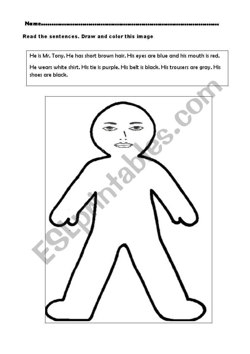 Draw and color this man worksheet