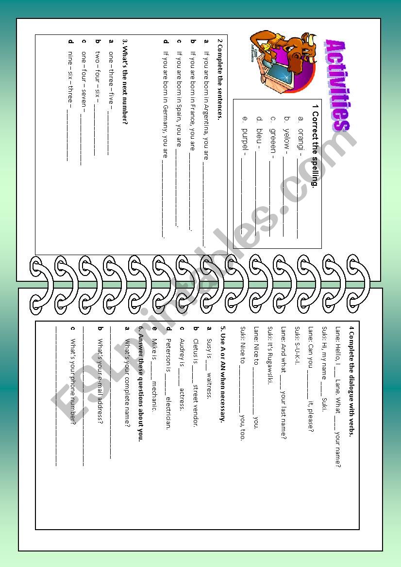 Activities worksheet