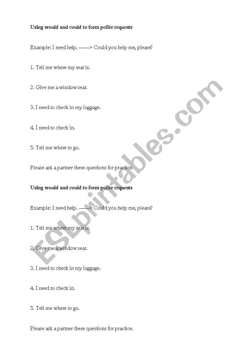 polite requests worksheet