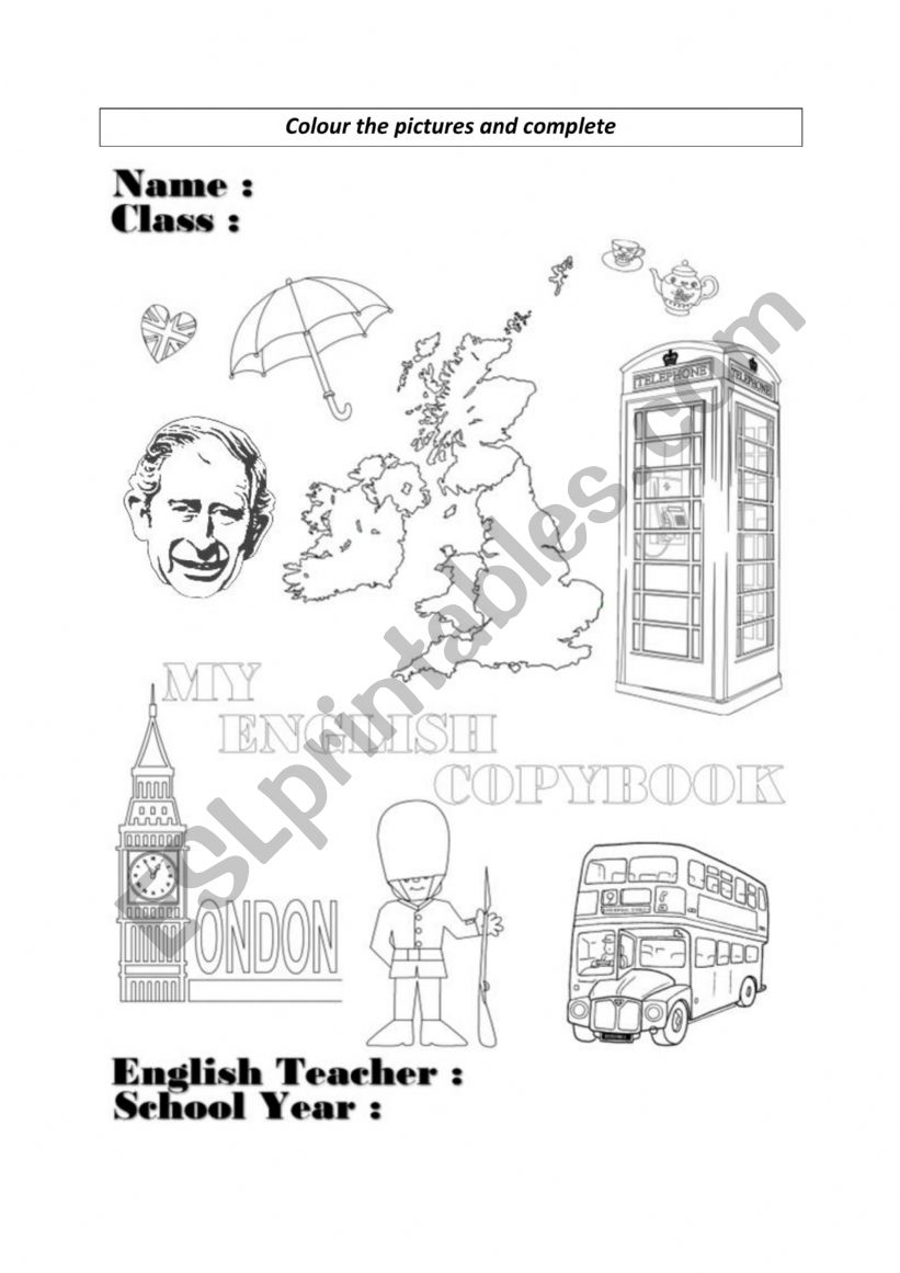 English Copybook colouring first page