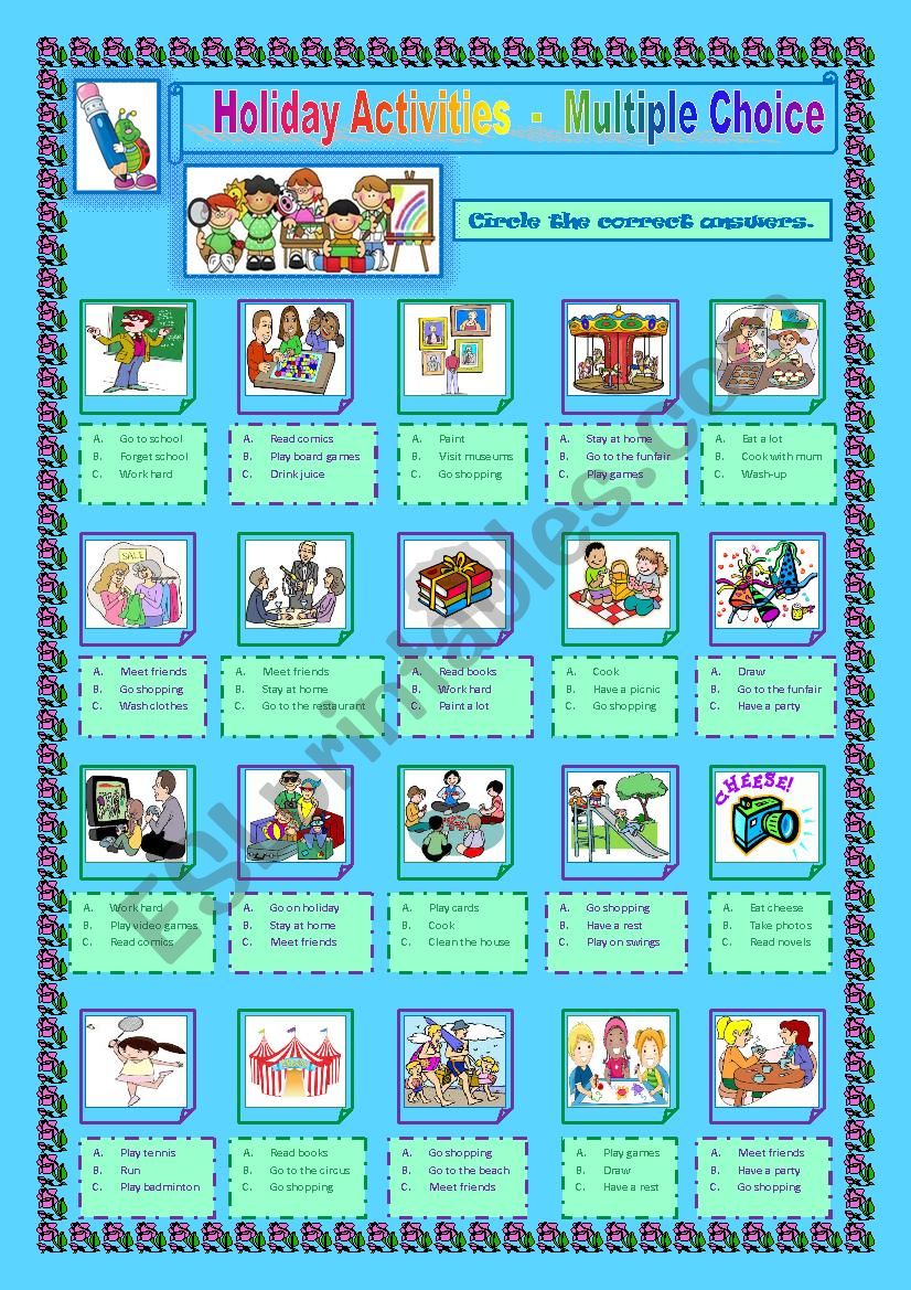Holiday activities  -  Multiple Choice