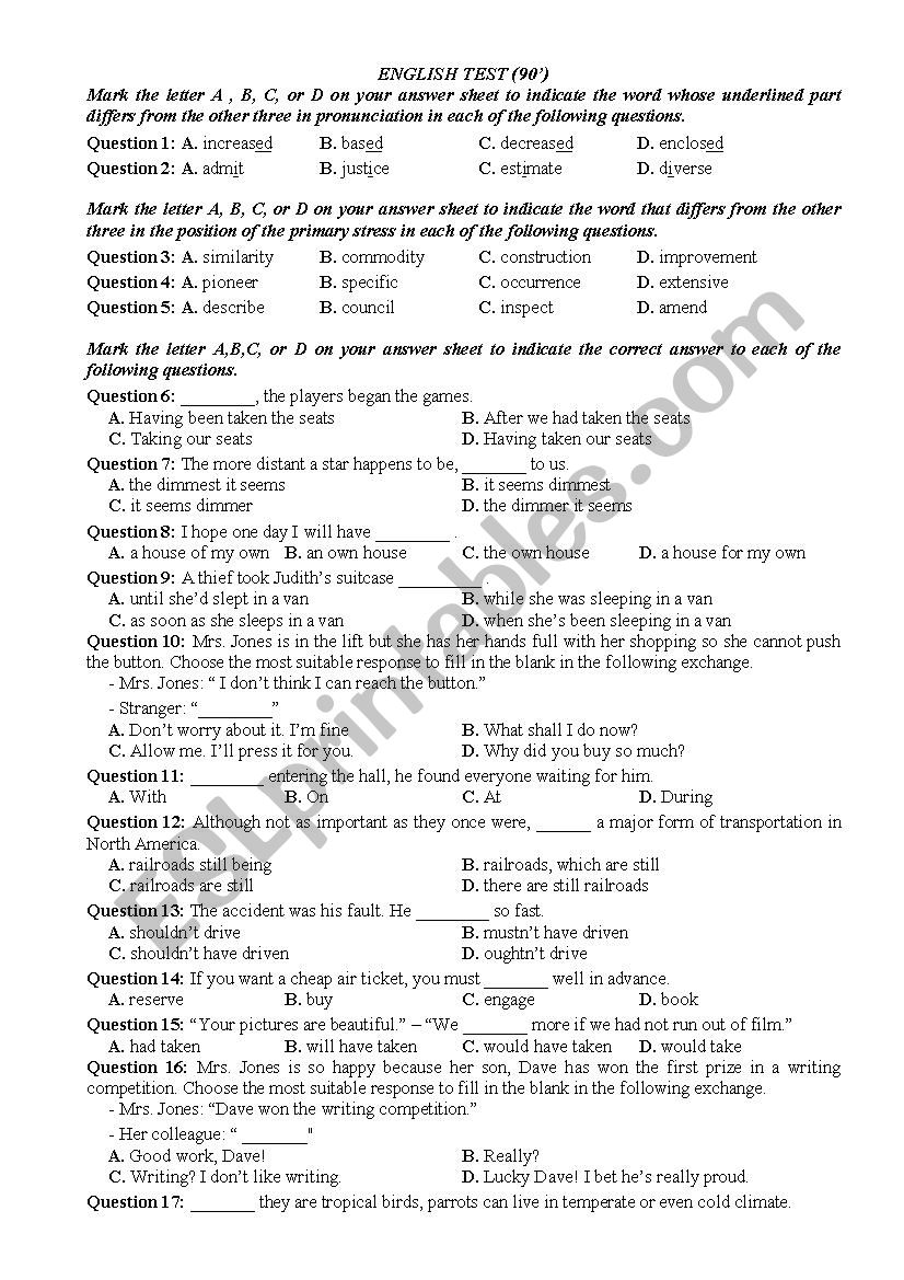 ENGLISH TEST worksheet