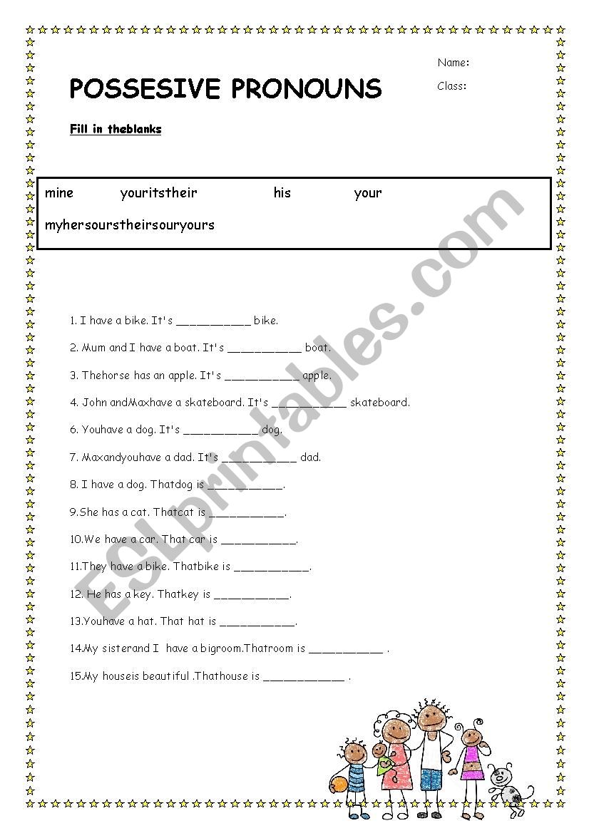 Possesive pronouns worksheet