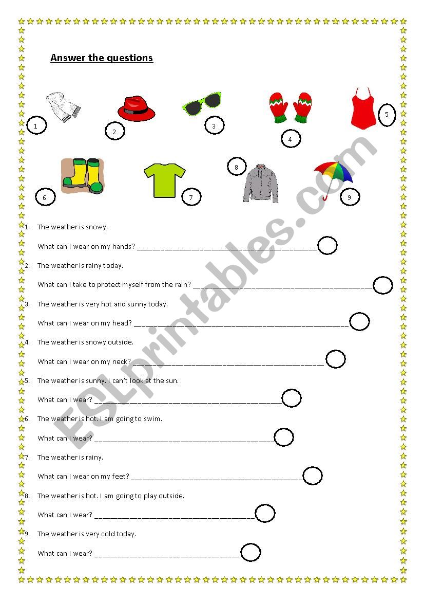weather types and clothes worksheet