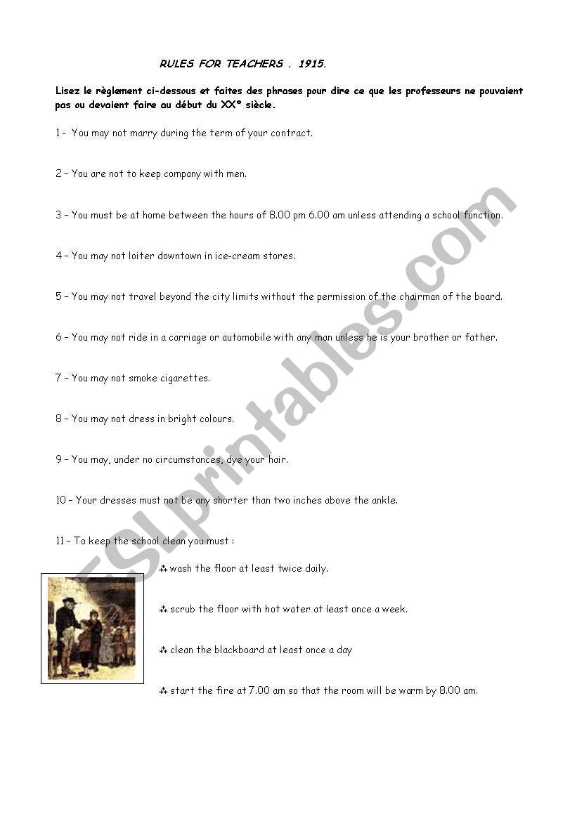 rules for teachers worksheet