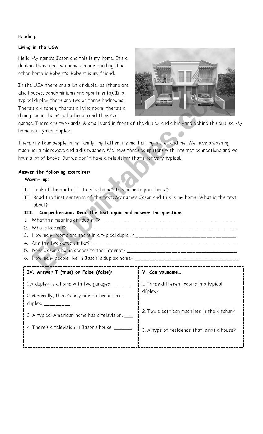 living in the USA worksheet