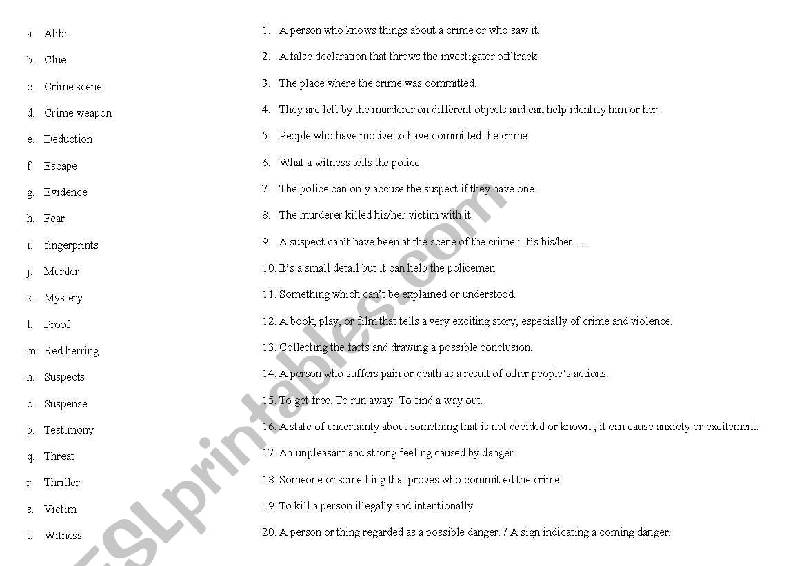 vocabulary about crime worksheet