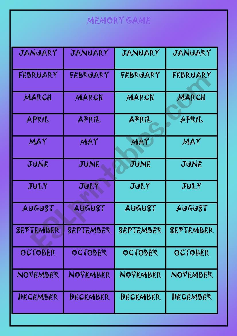 Months - Memory Game worksheet